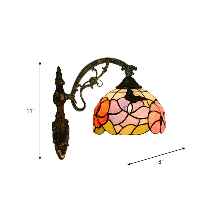 Enkel fjäril och pion vägggolvlampa Tiffany bronsfärgad glasvägglampa