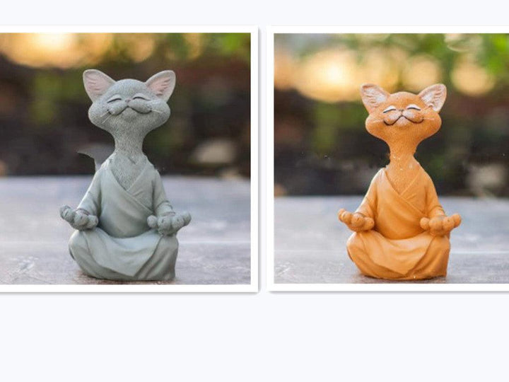 Lekfull svart Buddha kattfigur meditation yoga samlarobjekt glad katt dekoration hem trädgård prydnad trädgård