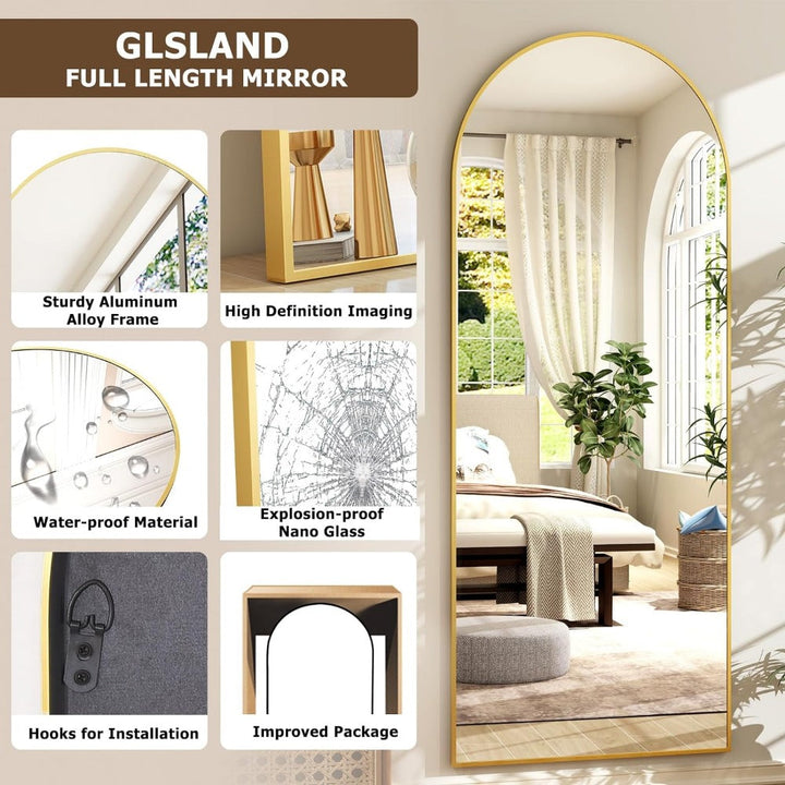 Elegant Båge Fullängds Spegel i Guld med Högupplöst Aluminiumram