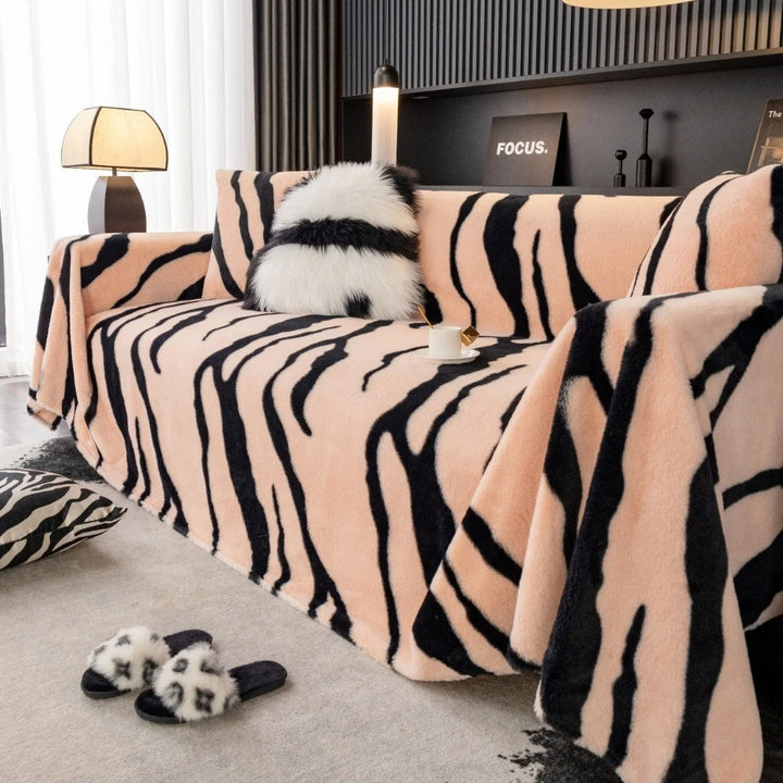 Vilda Randiga Zebra Fleece Sofföverdrag
