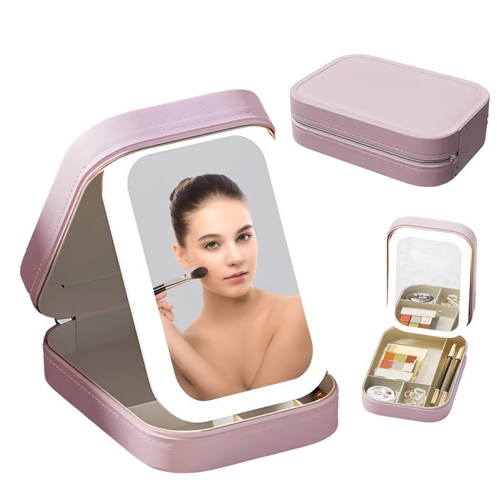 Bärbar Makeup Organizer — Kompakt LED Spegel med Justerbart Ljus