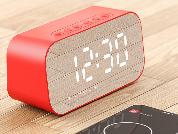 3-i-1 Trådlös Bluetooth-högtalare med subwoofer, väckarklocka, spegelklocka och termometer, för hem och kontor