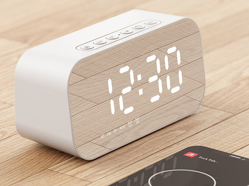 3-i-1 Trådlös Bluetooth-högtalare med subwoofer, väckarklocka, spegelklocka och termometer, för hem och kontor