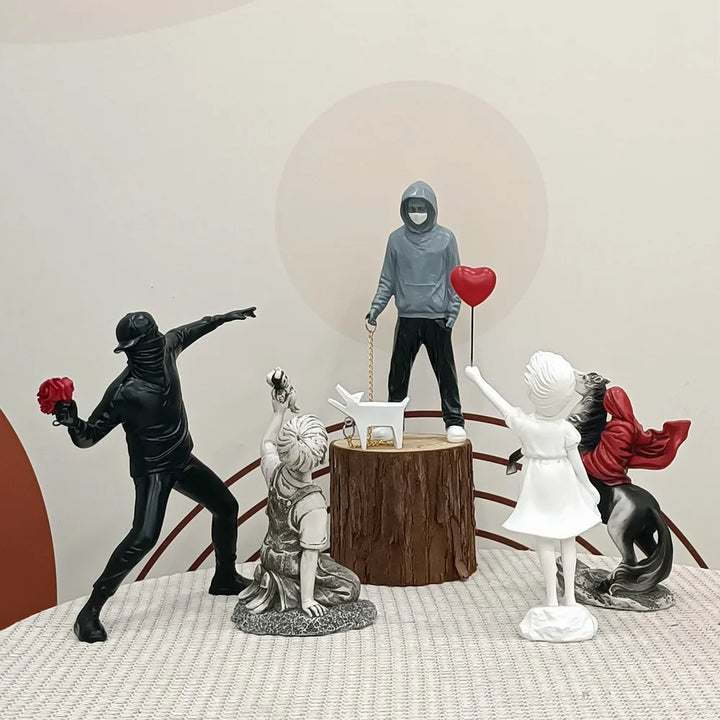 Dropshipping Banksy Skulptur Samling Blomsterkastare Staty Popkonst Modern Ballongflicka Figur Kontor Hem Dekoration