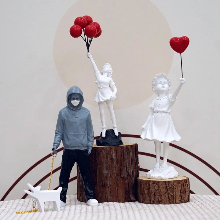Dropshipping Banksy Skulptur Samling Blomsterkastare Staty Popkonst Modern Ballongflicka Figur Kontor Hem Dekoration