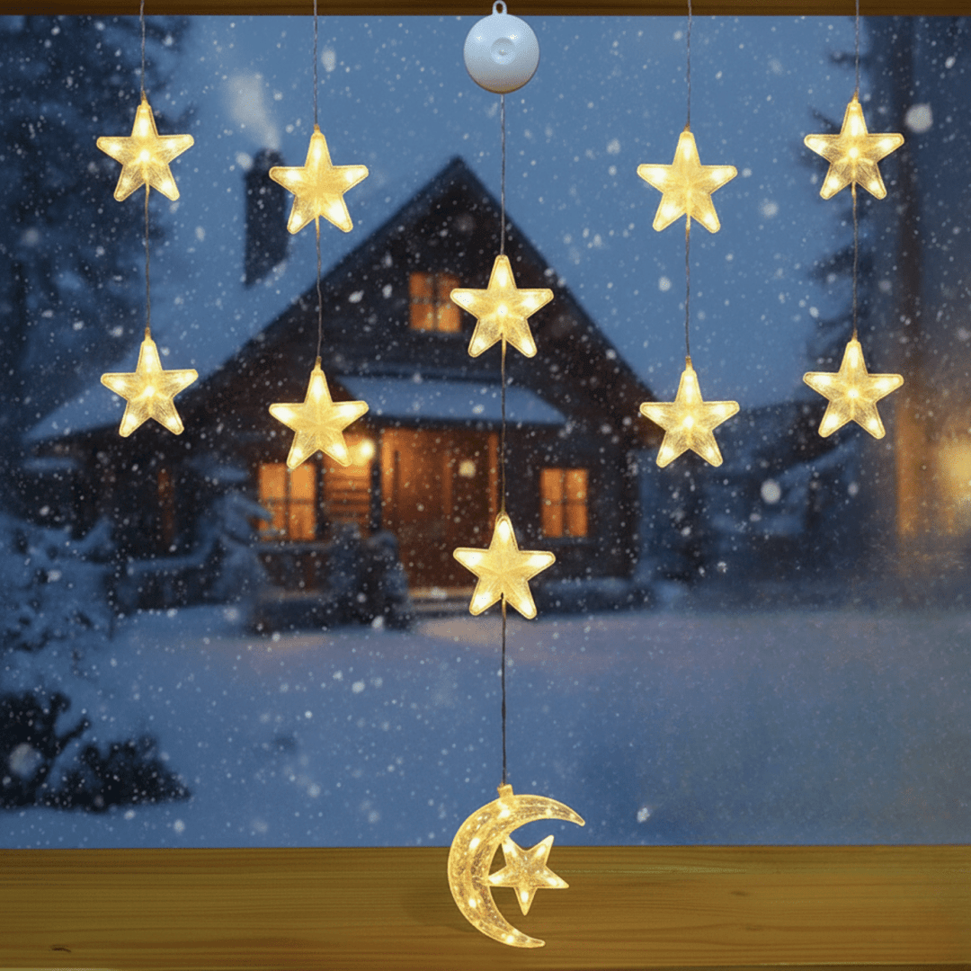 LED-julbelysning med sugkoppar för glas och speglar