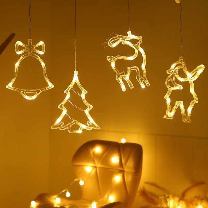 LED-julbelysning med sugkoppar för glas och speglar