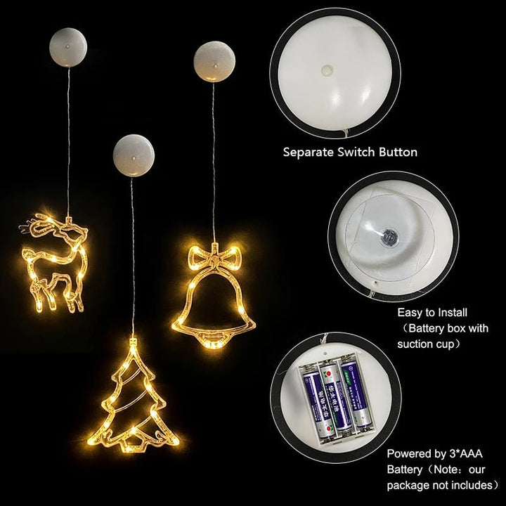 LED-julbelysning med sugkoppar för glas och speglar