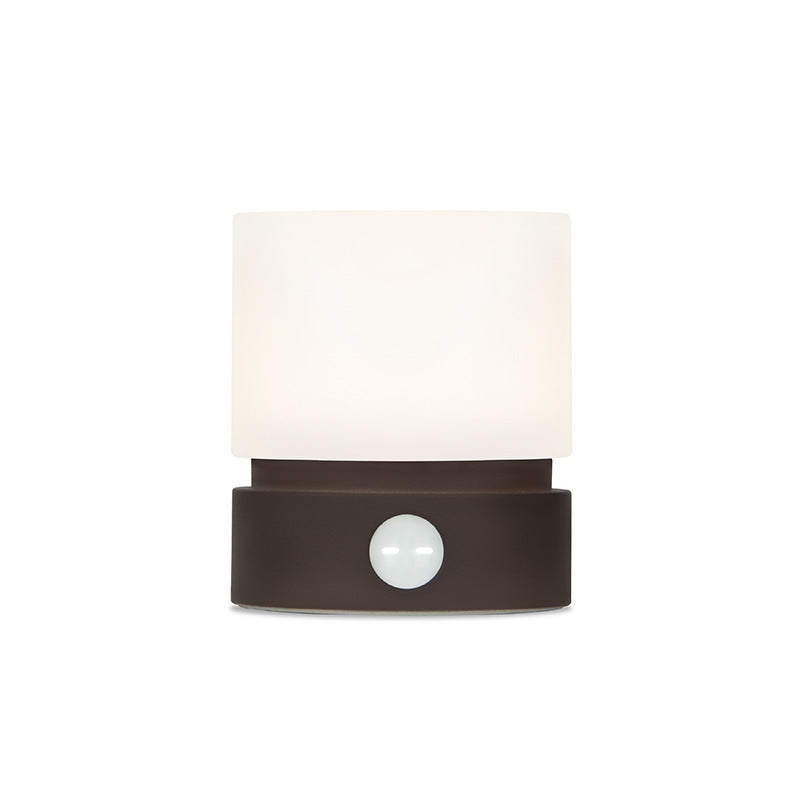 Samtida Nordisk Timer Uppladdningsbar ABS HIPS Silikon Cylinder LED Bordslampa Nattljus för Nattduksbord