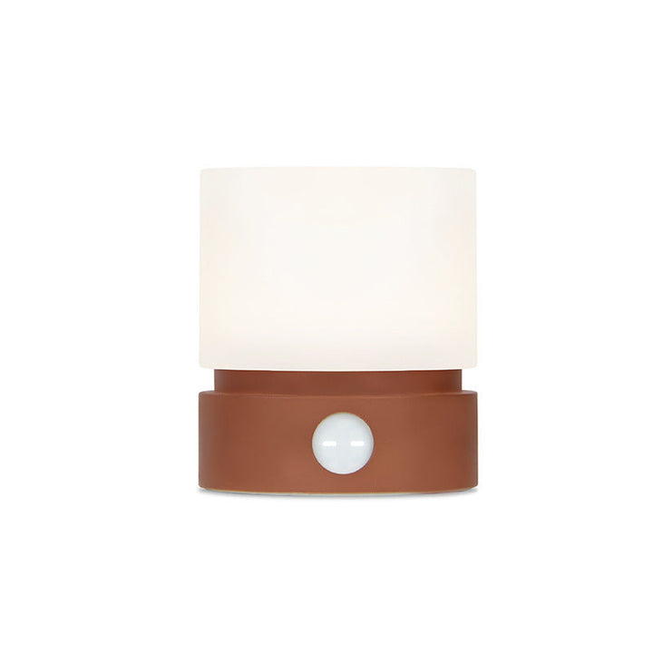 Samtida Nordisk Timer Uppladdningsbar ABS HIPS Silikon Cylinder LED Bordslampa Nattljus för Nattduksbord