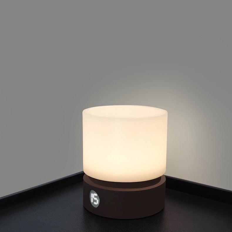 Samtida Nordisk Timer Uppladdningsbar ABS HIPS Silikon Cylinder LED Bordslampa Nattljus för Nattduksbord