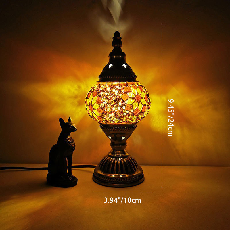 Traditionell Tiffany Oval Glas Järn 1-Lamps Bordslampa för Vardagsrummet
