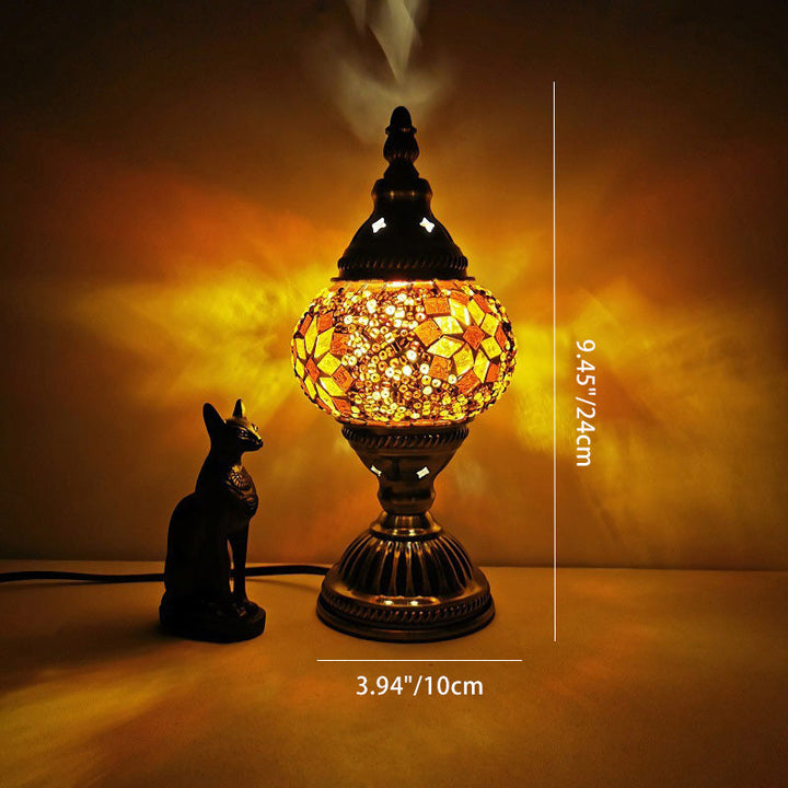 Traditionell Tiffany Oval Glas Järn 1-Lamps Bordslampa för Vardagsrummet