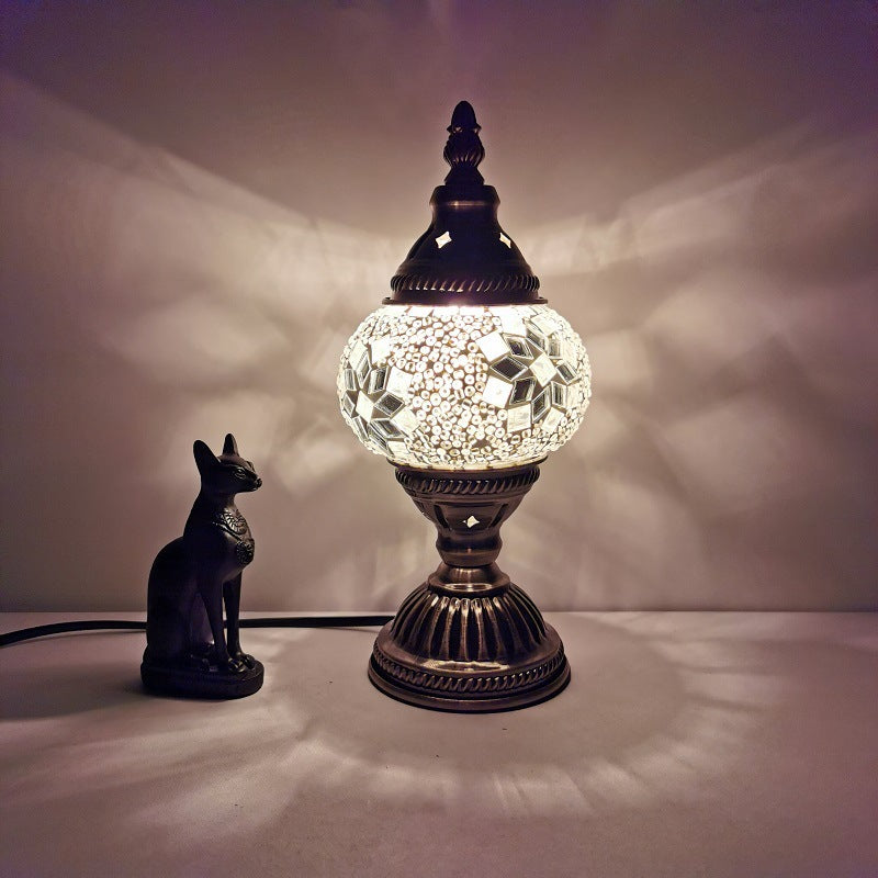 Traditionell Tiffany Oval Glas Järn 1-Lamps Bordslampa för Vardagsrummet