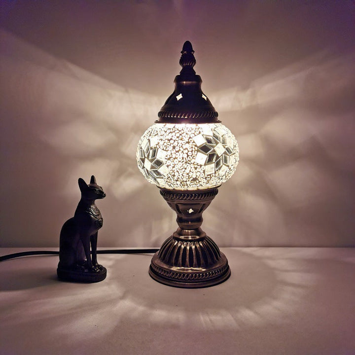 Traditionell Tiffany Oval Glas Järn 1-Lamps Bordslampa för Vardagsrummet