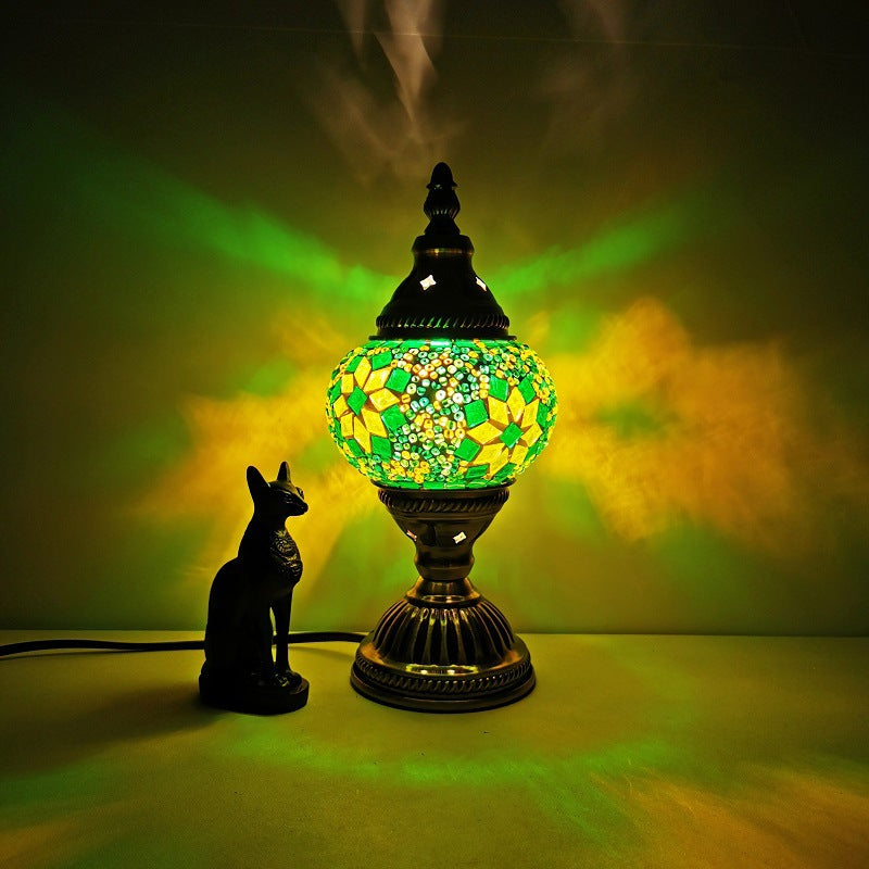 Traditionell Tiffany Oval Glas Järn 1-Lamps Bordslampa för Vardagsrummet