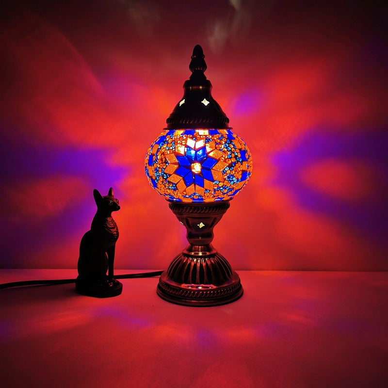 Traditionell Tiffany Oval Glas Järn 1-Lamps Bordslampa för Vardagsrummet