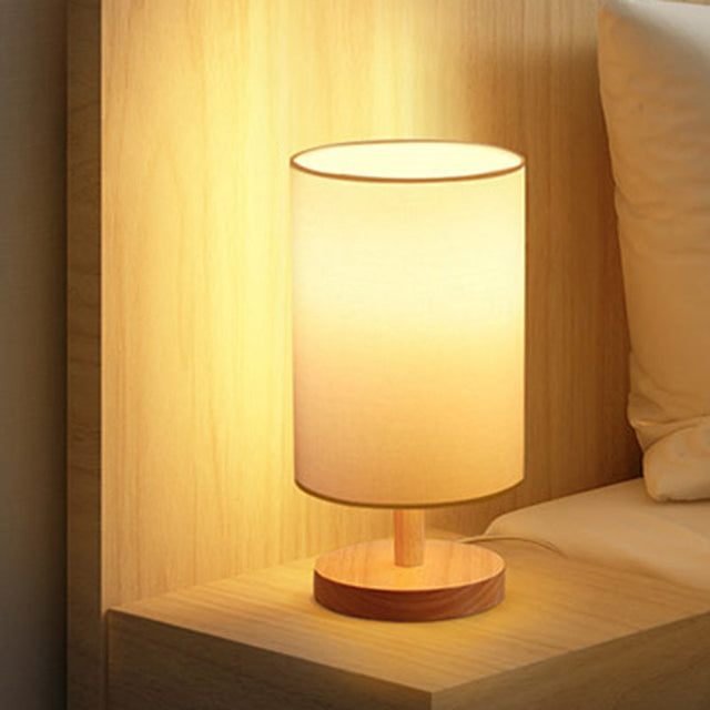 Traditionell japansk cylinder trä tyg 1-lamps bordslampa för vardagsrummet