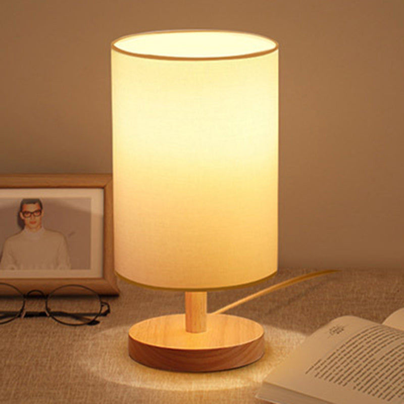 Traditionell japansk cylinder trä tyg 1-lamps bordslampa för vardagsrummet