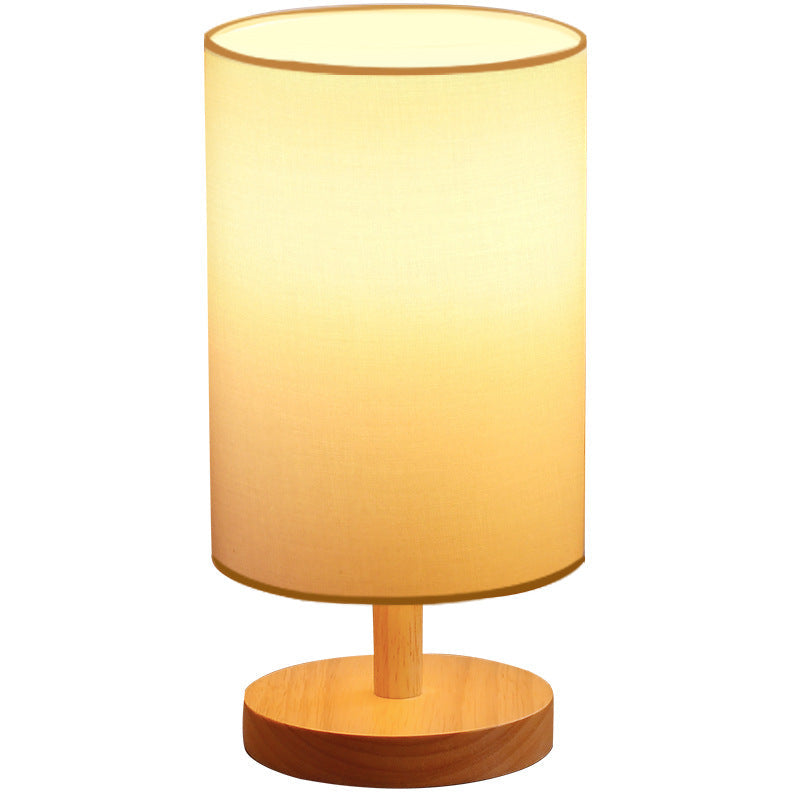 Traditionell japansk cylinder trä tyg 1-lamps bordslampa för vardagsrummet