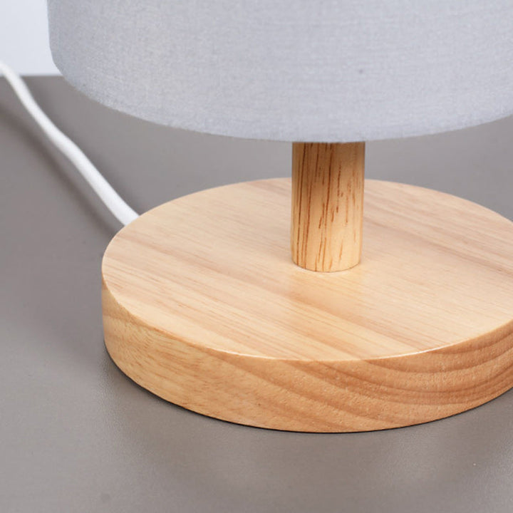 Traditionell japansk cylinder trä tyg 1-lamps bordslampa för vardagsrummet