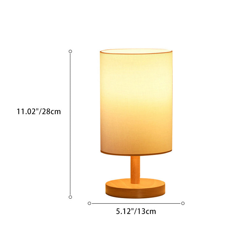 Traditionell japansk cylinder trä tyg 1-lamps bordslampa för vardagsrummet