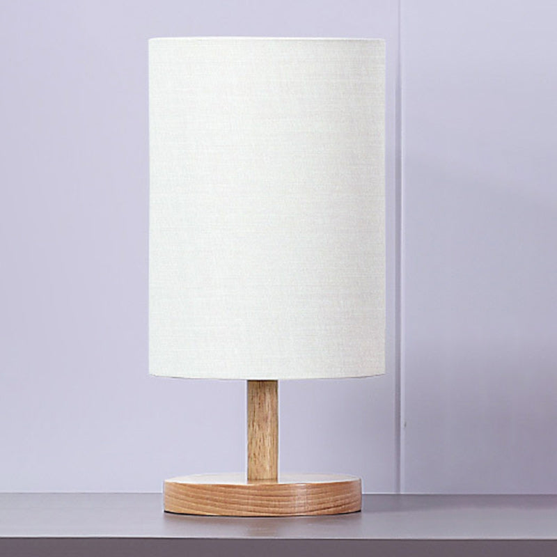 Traditionell japansk cylinder trä tyg 1-lamps bordslampa för vardagsrummet