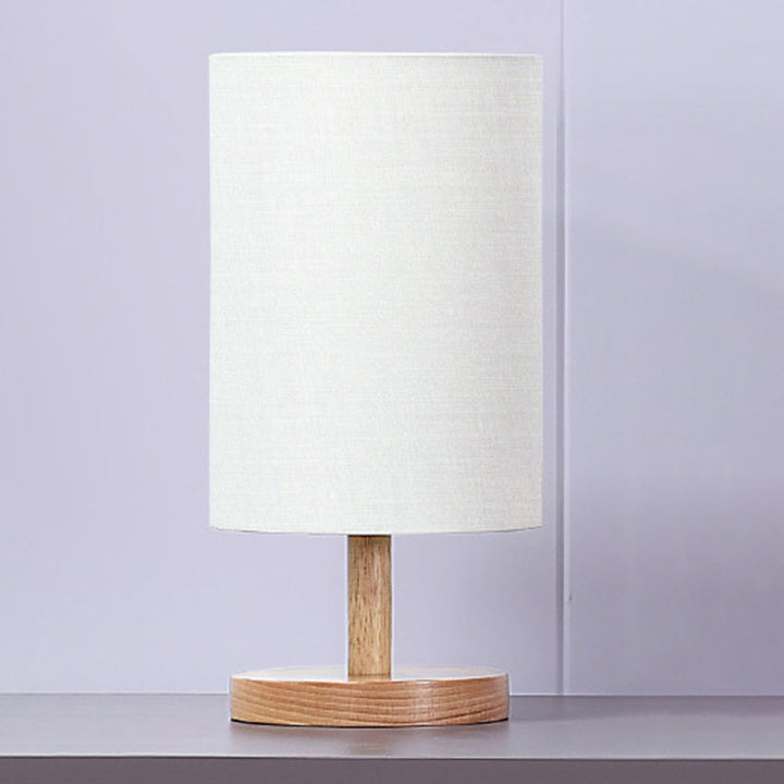 Traditionell japansk cylinder trä tyg 1-lamps bordslampa för vardagsrummet