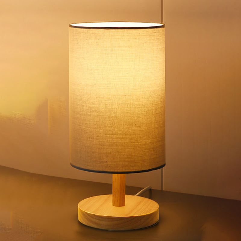 Traditionell japansk cylinder trä tyg 1-lamps bordslampa för vardagsrummet