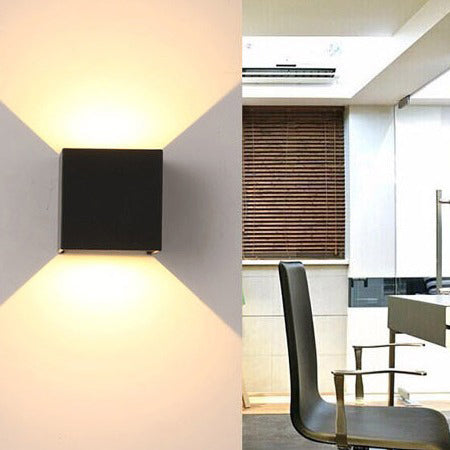 Modern Minimalist Vattentät Kub Upp Ner Aluminium Glas Induktions LED Vägglampa För Sovrum