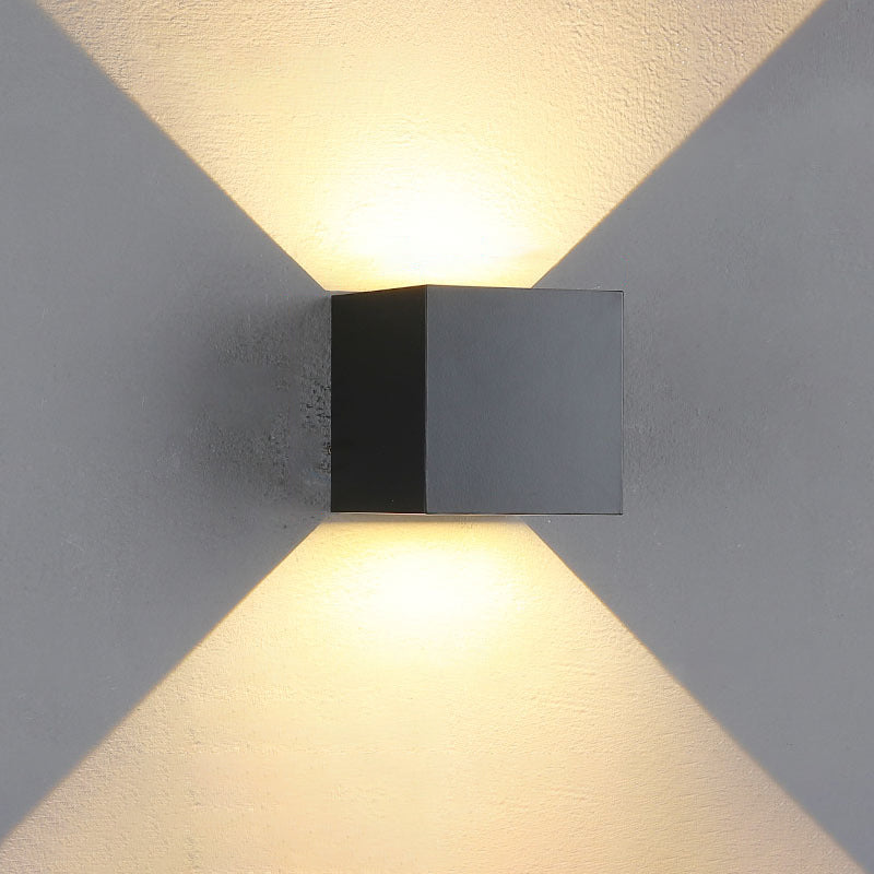 Modern Minimalist Vattentät Kub Upp Ner Aluminium Glas Induktions LED Vägglampa För Sovrum
