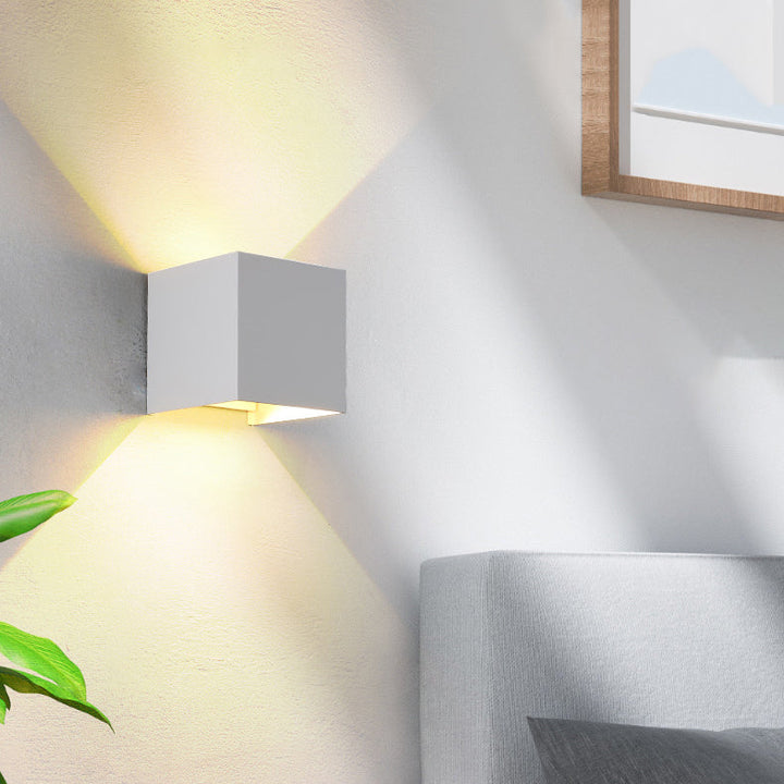 Modern Minimalist Vattentät Kub Upp Ner Aluminium Glas Induktions LED Vägglampa För Sovrum