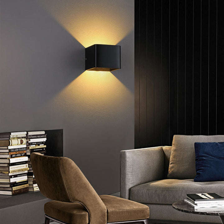 Modern Minimalist Vattentät Kub Upp Ner Aluminium Glas Induktions LED Vägglampa För Sovrum