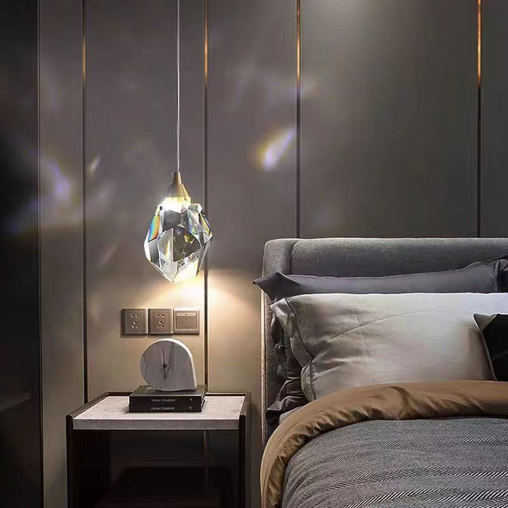 Lyxig Diamant Kub Kristall Järn LED Pendellampa För Sovrum