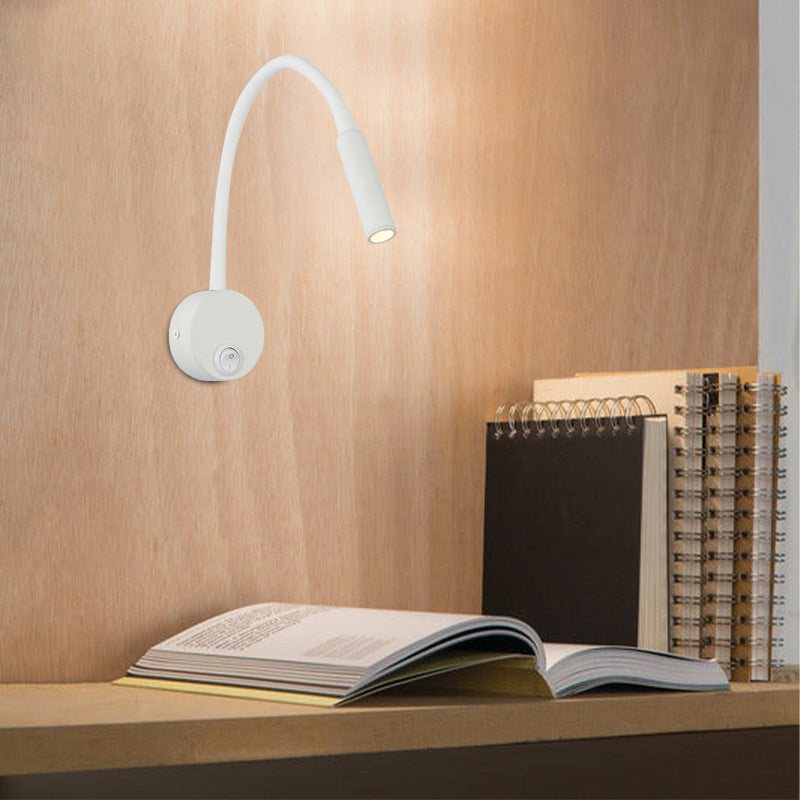 Modern minimalistisk järn rund flexibel böjd rör LED-läslampa väggsconcelampa för sovrum