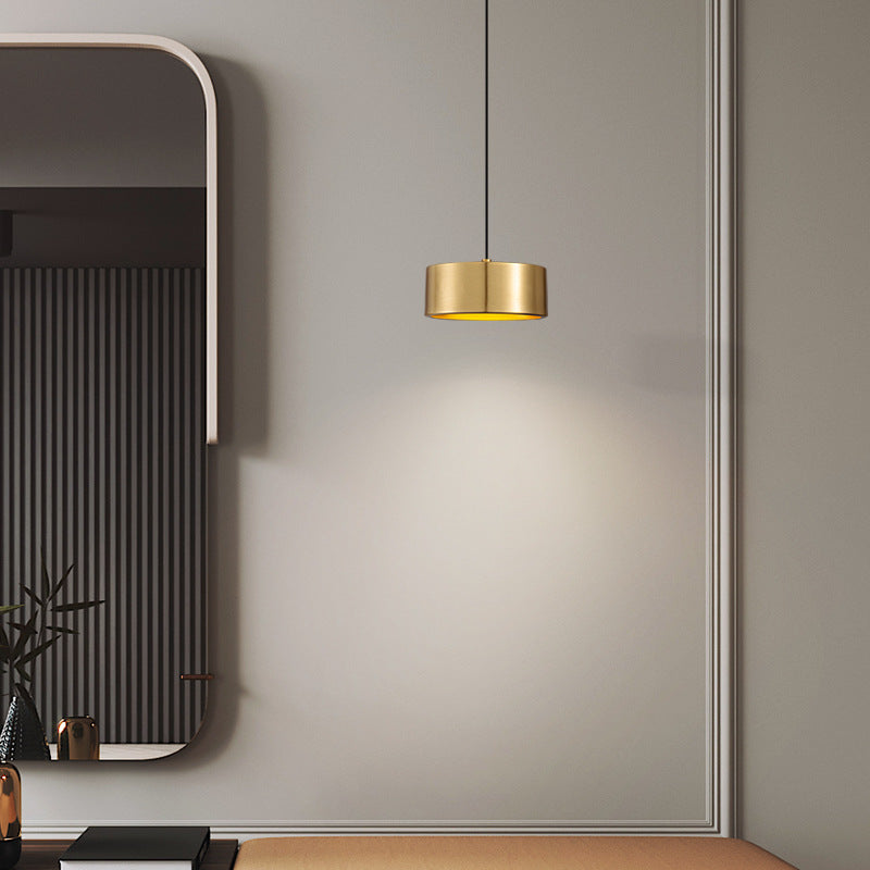 Minimalistisk Rund Cylinder Järn LED Pendellampa för Sovrum