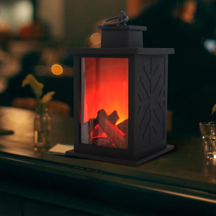 Samtida Retro ABS Simulerad Eldstad Rund Batteri Rektangulär LED Bordslampa För Vardagsrum