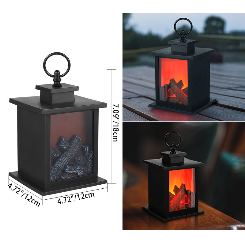 Samtida Retro ABS Simulerad Eldstad Rund Batteri Rektangulär LED Bordslampa För Vardagsrum