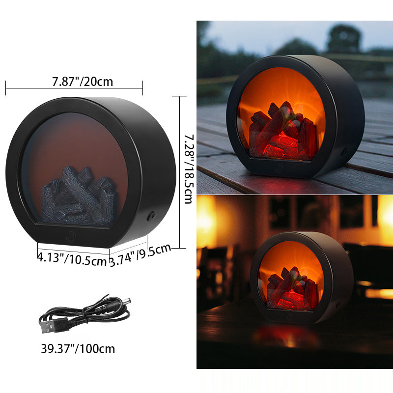 Samtida Retro ABS Simulerad Eldstad Rund Batteri Rektangulär LED Bordslampa För Vardagsrum