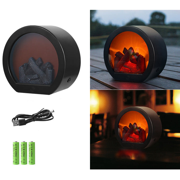 Samtida Retro ABS Simulerad Eldstad Rund Batteri Rektangulär LED Bordslampa För Vardagsrum