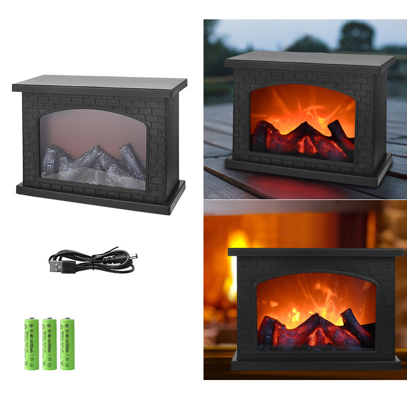 Samtida Retro ABS Simulerad Eldstad Rund Batteri Rektangulär LED Bordslampa För Vardagsrum