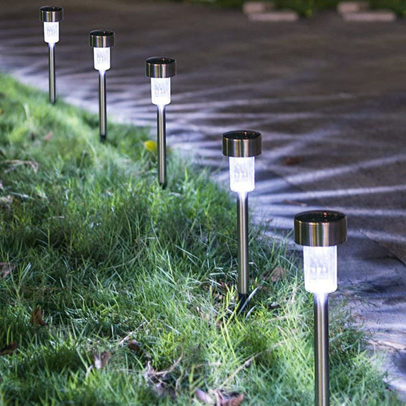 Modern enkelhet solenergi vattentät rostfritt stål cylinder LED landskapsbelysning utomhusbelysning för trädgården