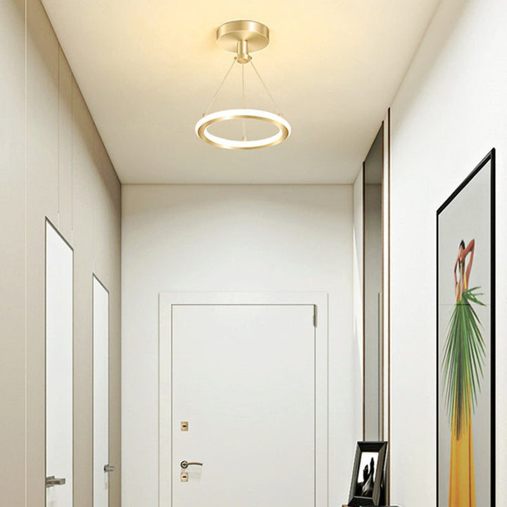 Samtida Nordisk Rund Metall Silika LED Semi-Flush Mount Taklampa för Korridor