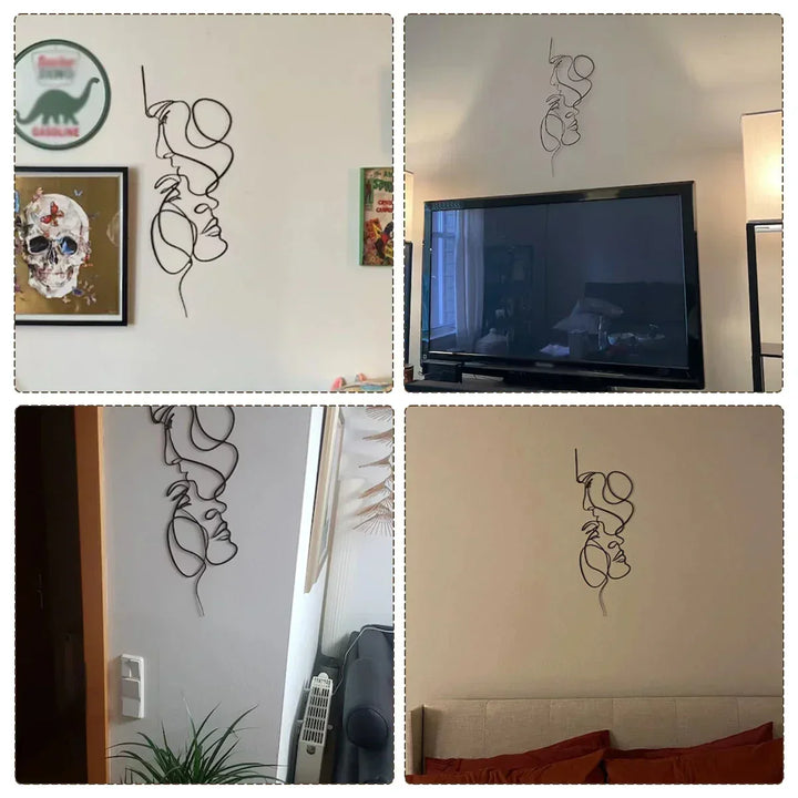 Svart Metal Väggkonst Väggdekoration Abstrakt Järn Väggskulptur Minimalistisk Ansiktslinje Heminredning Hantverk