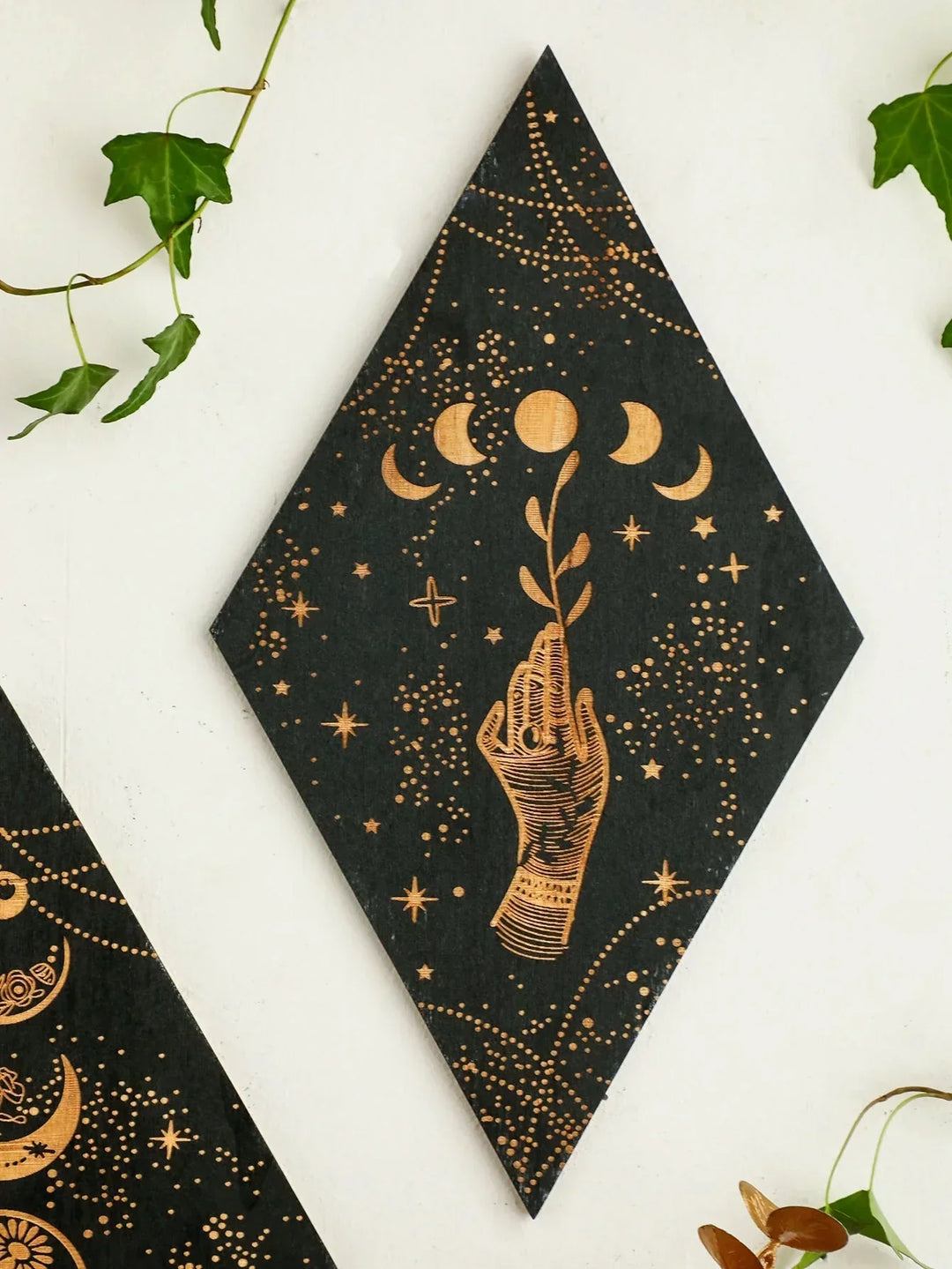 Svart Månfaser Träväggsdekoration Rhombus Väggkonst Boho Heminredning Häxa Tapestry Dekoration Rumsinredning Estetiskt Gåva