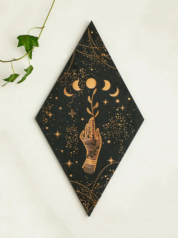 Svart Månfaser Träväggsdekoration Rhombus Väggkonst Boho Heminredning Häxa Tapestry Dekoration Rumsinredning Estetiskt Gåva