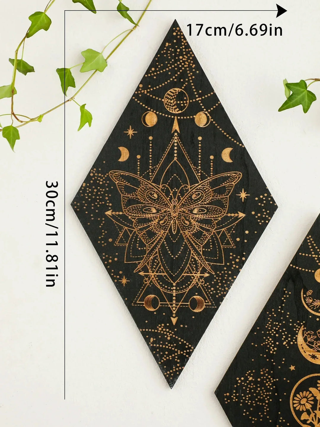 Svart Månfaser Träväggsdekoration Rhombus Väggkonst Boho Heminredning Häxa Tapestry Dekoration Rumsinredning Estetiskt Gåva