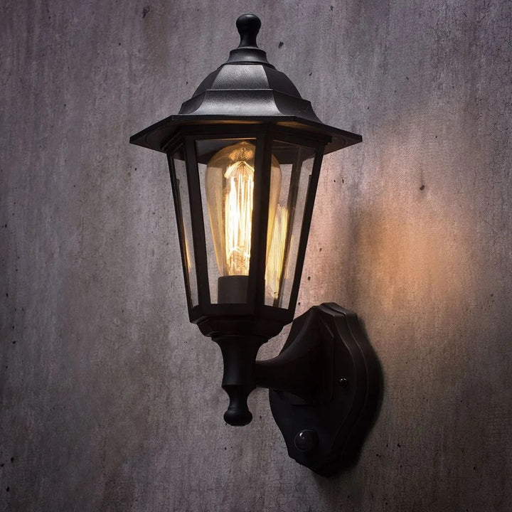 Svart Utomhus Vintage Hängande Lampa med PIR