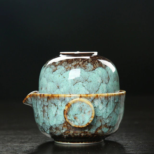 Keramisk Gaiwan Set kuai ke Teaset Camping Kung Fu Teaset 1 Teapot 1 Kopp Reseteapot Kaffekopp Vattenmugg Kontorskanna Drickredskap