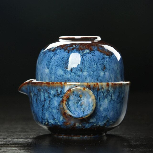 Keramisk Gaiwan Set kuai ke Teaset Camping Kung Fu Teaset 1 Teapot 1 Kopp Reseteapot Kaffekopp Vattenmugg Kontorskanna Drickredskap